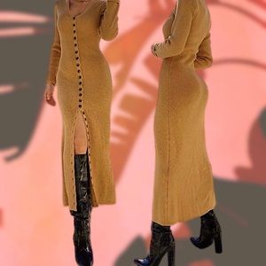 LPA Kavala camel button down sweater dress